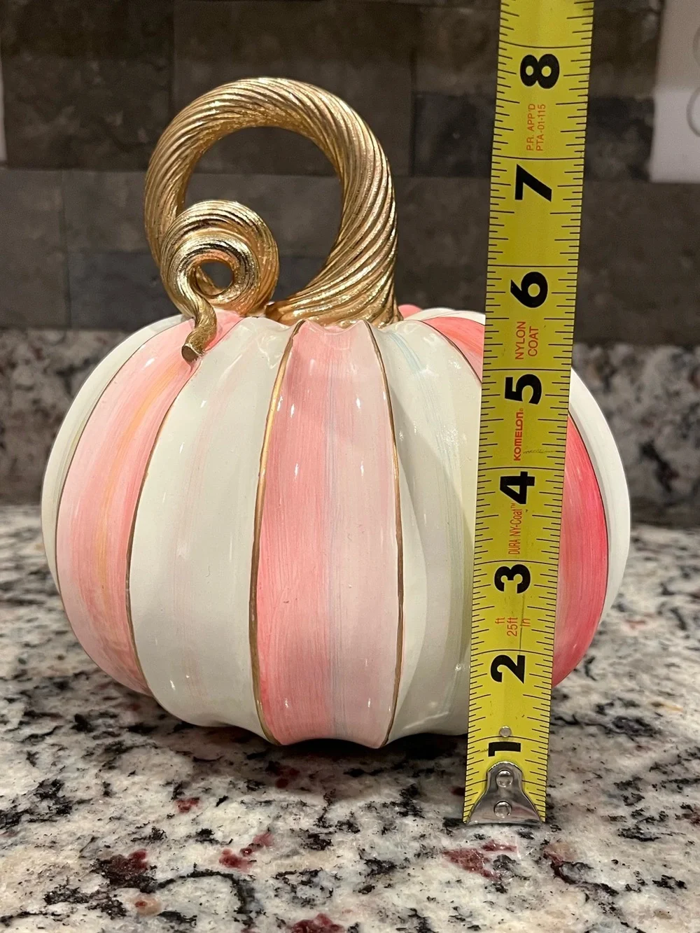 MacKenzie-Childs Elegant Pink Stripe Pumpkin. 8” W & 8” H. Like new condition! - Picture 9 of 9
